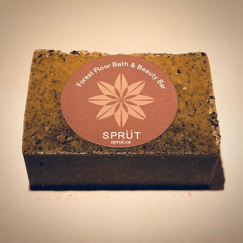 Bar of soap with 'Sprüt' label showing detailed texture